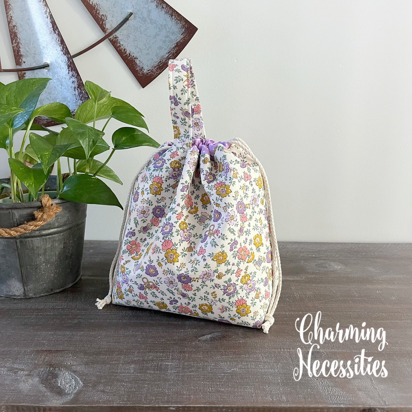 Knitting Project Bag Set, Vintage Sewing Floral