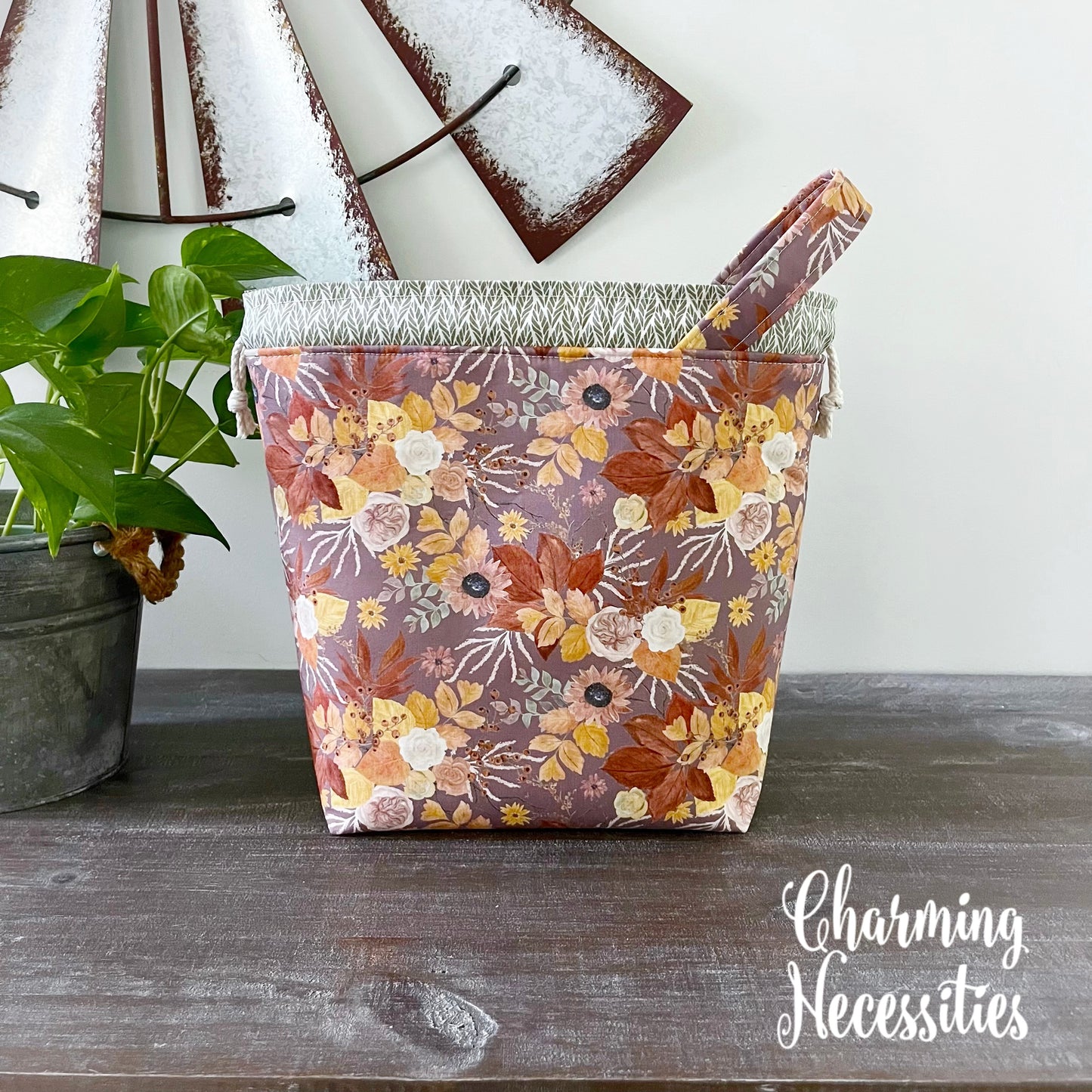 Knitting Project Bag, Autumn Evening, Drawstring Tote