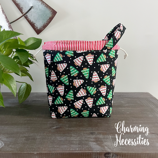 Knitting Project Bag, Christmas Tree Cakes Drawstring Tote