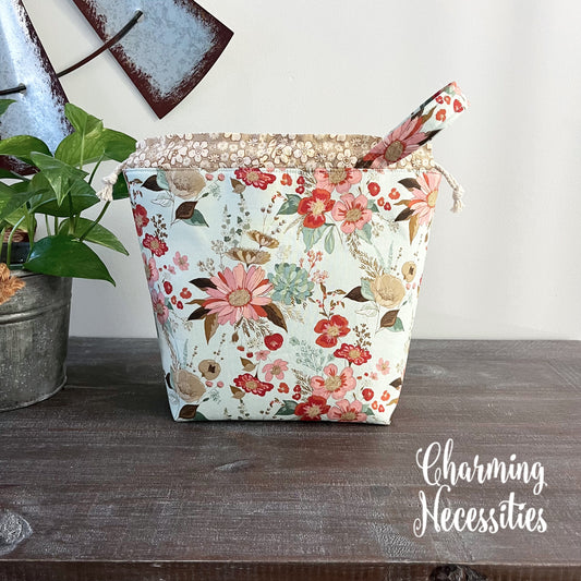 Knitting Project Bag, Wildflower Meadow Blue, Drawstring Tote