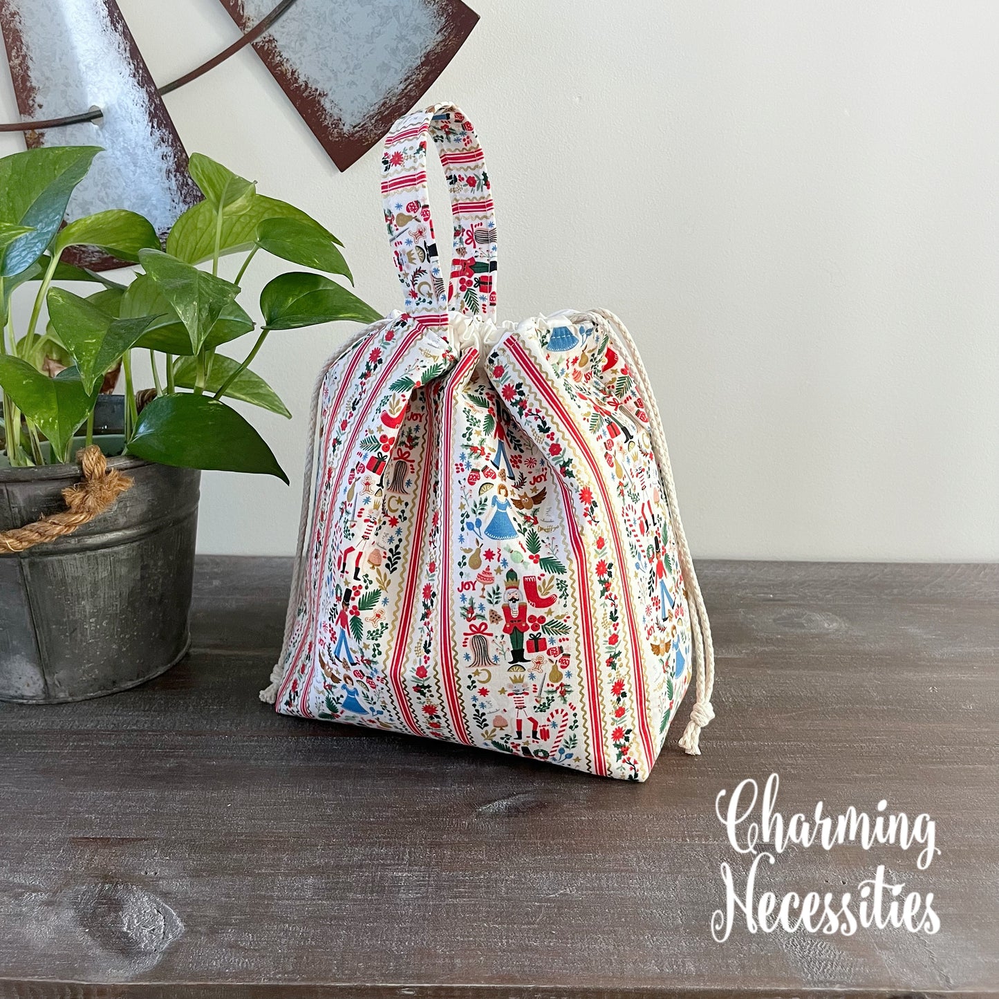 Knitting Project Bag, Rifle Paper Co Nutcracker, Drawstring Tote