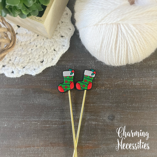 Christmas Stocking Stitch Stoppers, Holiday Knitting Accessories, Stitch Holders Needle Protectors, Gifts for Knitters under 10