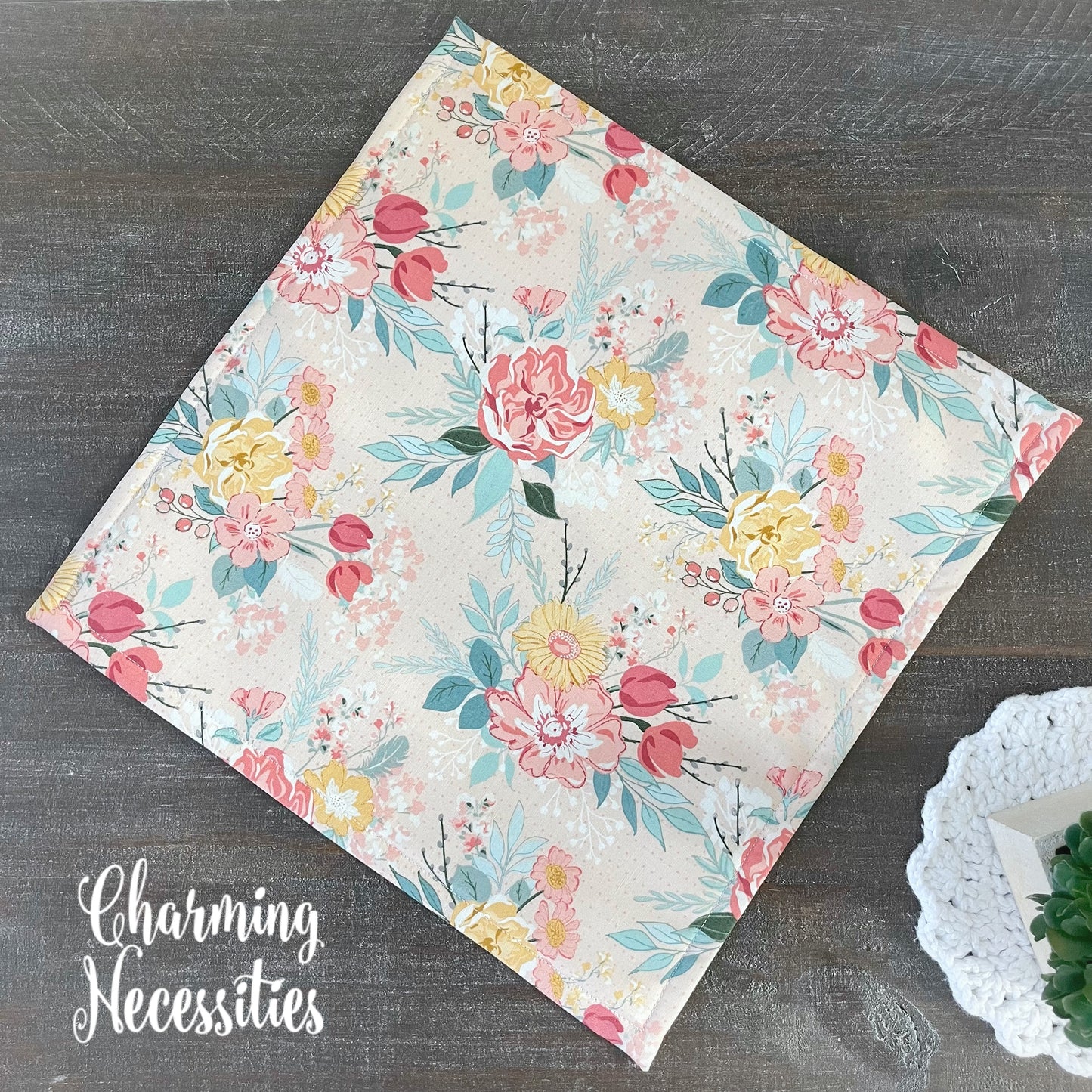 Cross Stitch Embroidery Project Bag, Pastel Floral on Pink