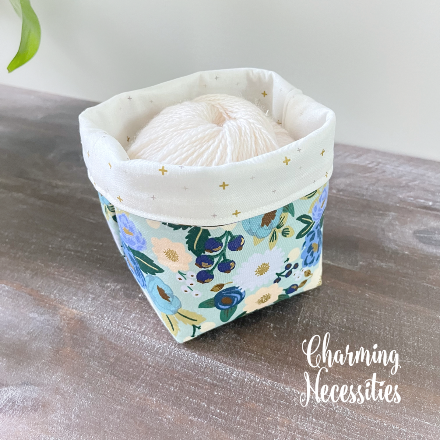Yarn Bowl Cozy Basket, Rifle Paper Co Vintage blossoms Mint Knitting Accessories Yarn Storage Organization