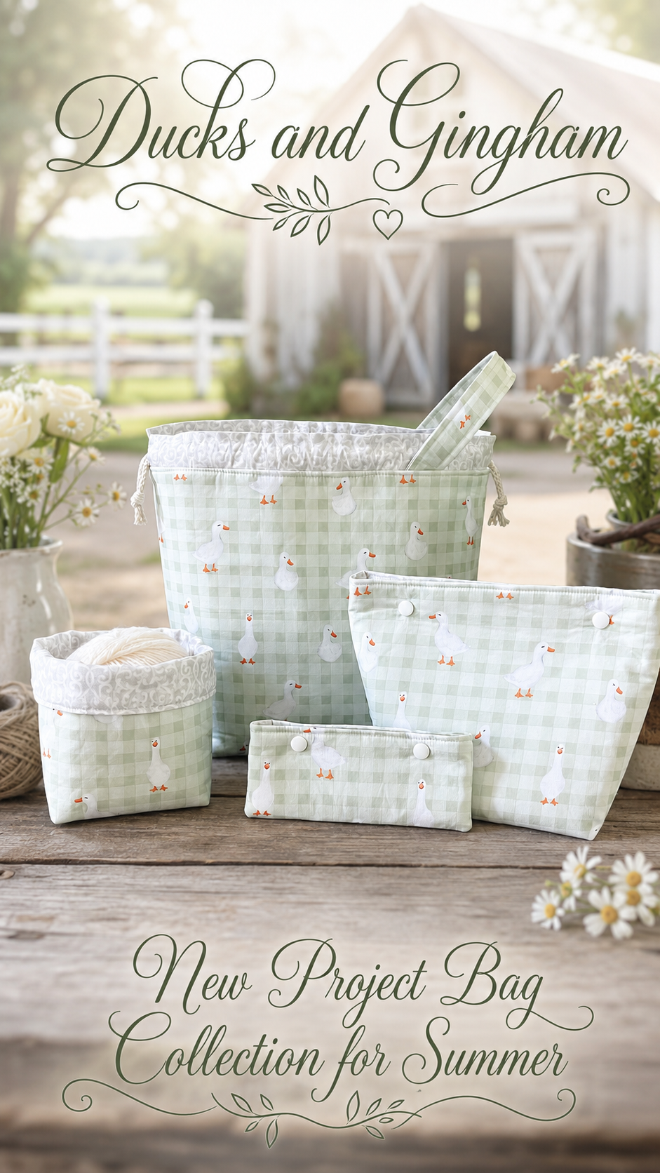 Knitting Project Bag Set, Ducks and Gingham