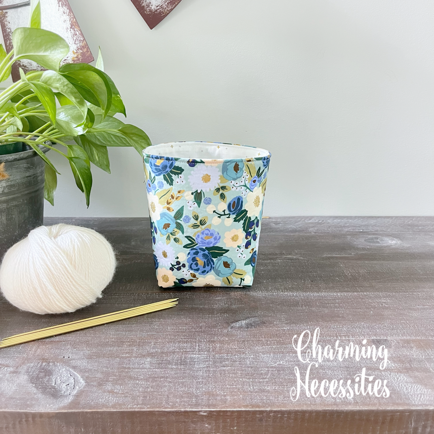 Yarn Bowl Cozy Basket, Rifle Paper Co Vintage blossoms Mint Knitting Accessories Yarn Storage Organization