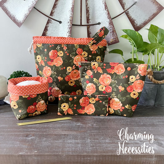 Knitting Project Bag Set, Fall Watercolor Floral