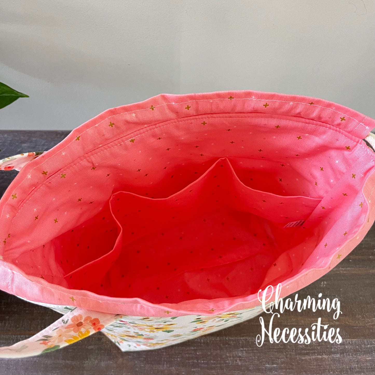 Knitting Project Bag, Spring Sunflowers Floral Drawstring Tote