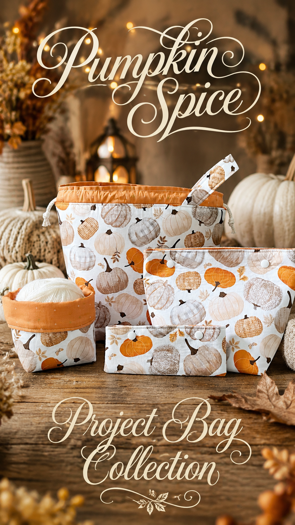 Knitting Project Bag Set, Pumpkin Spice