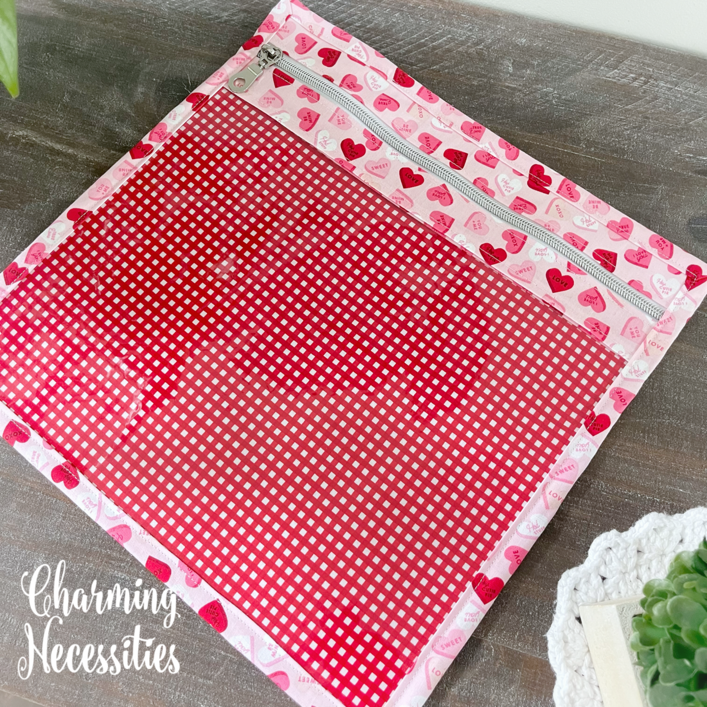 Cross Stitch Embroidery Project Bag, Conversation Hearts, Project Storage Organization