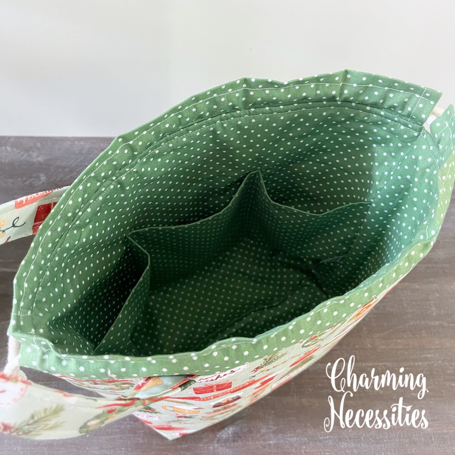 Knitting Project Bag,  Vintage Christmas Drawstring Tote