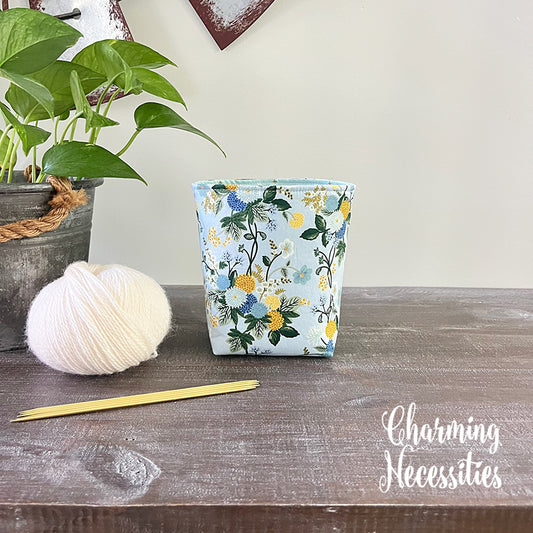 Yarn Bowl Cozy Basket, Rifle Paper Co Dahlia Blue, Knitting Accessories Yarn Storage Organization