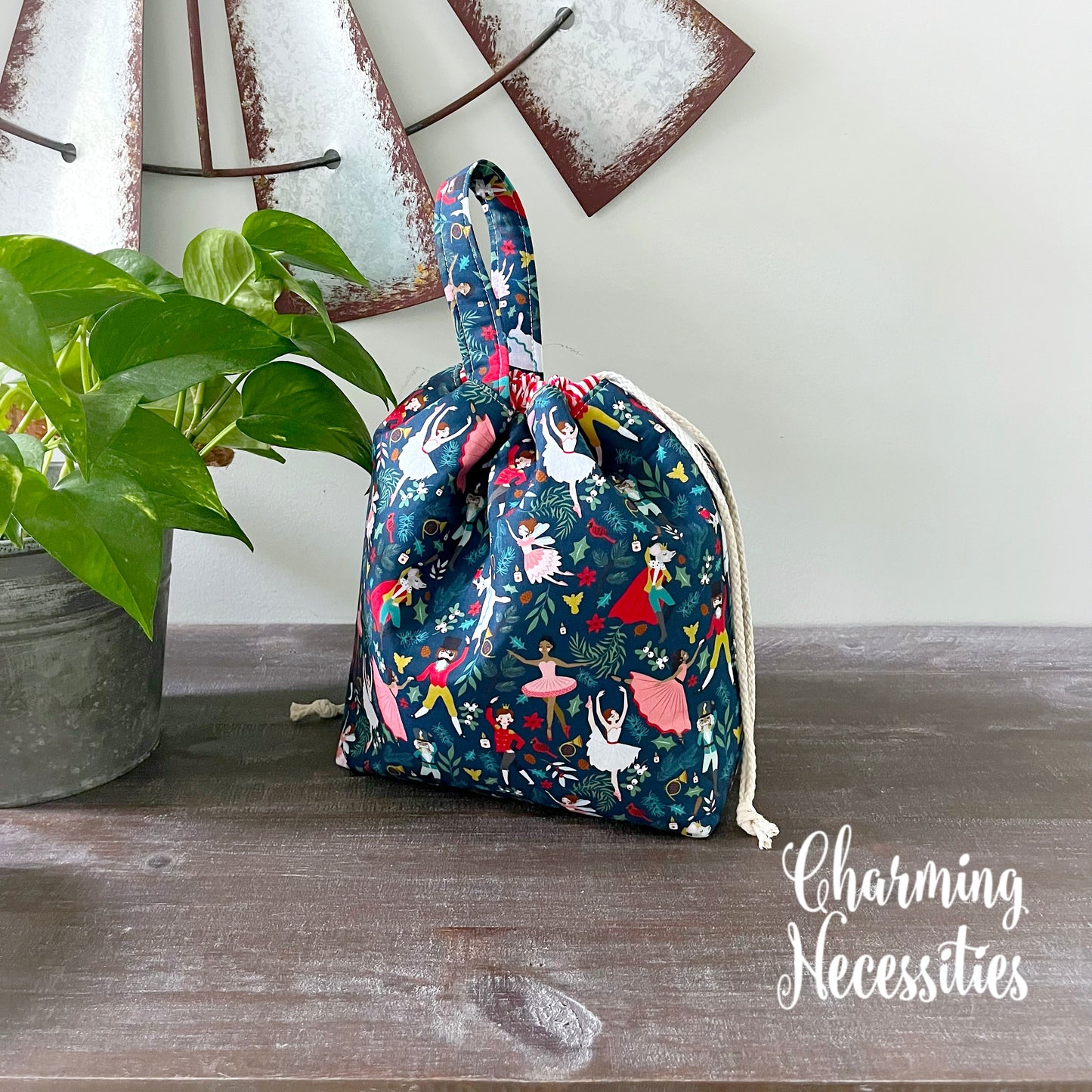 Knitting Project Bag, Nutcracker Waltz Drawstring Tote