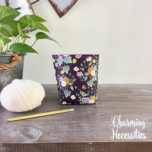 Yarn Bowl Cozy Basket, Rifle Paper Co Dahlia Aubergine, Knitting Accessories Yarn Storage Organization