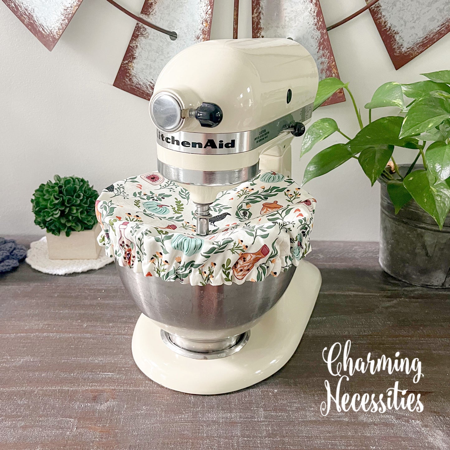 Reusable Fabric Bowl Covers – Cotton Covers for KitchenAid Mixers & Bread Baking, Halloween Apothecary Ivory