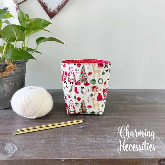 Yarn Bowl Cozy Basket, Santa and Mrs Claus Christmas Knitting Accessories Yarn Storage Organization