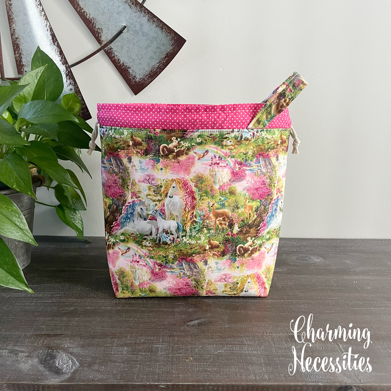 Knitting Project Bag, Fantasy Forest Drawstring Tote