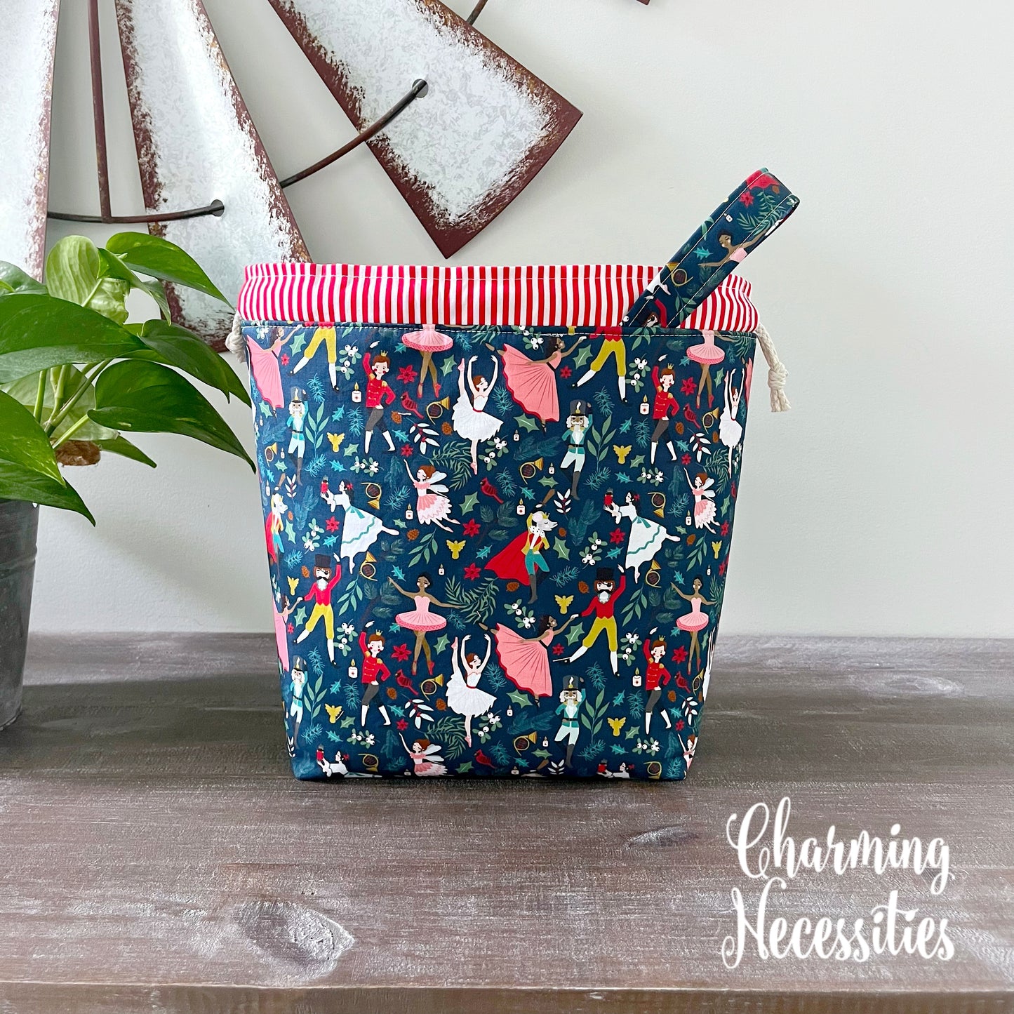 Knitting Project Bag, Nutcracker Waltz Drawstring Tote