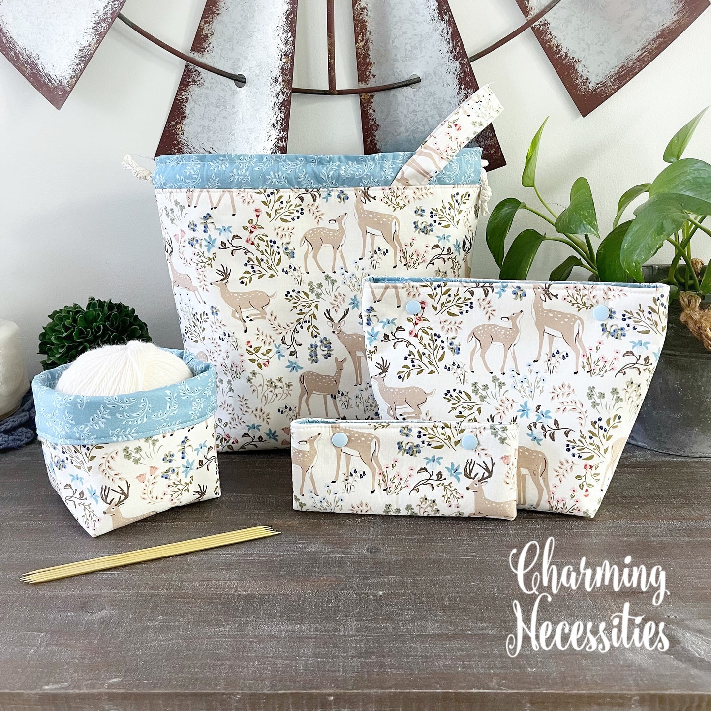 Knitting Project Bag Set, Woodland Deer