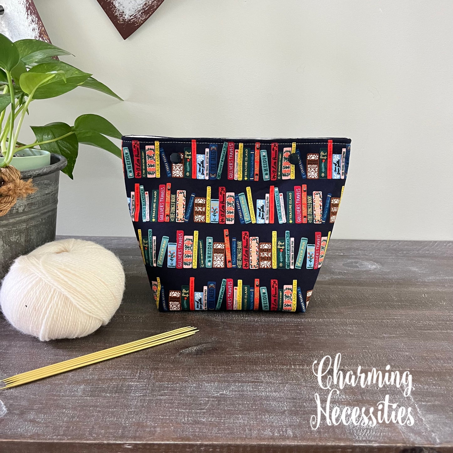Small Snap Project Bag, Rifle Paper Co Book Club Navy Crochet Sewing Pouch, Gifts for Knitters Crocheters
