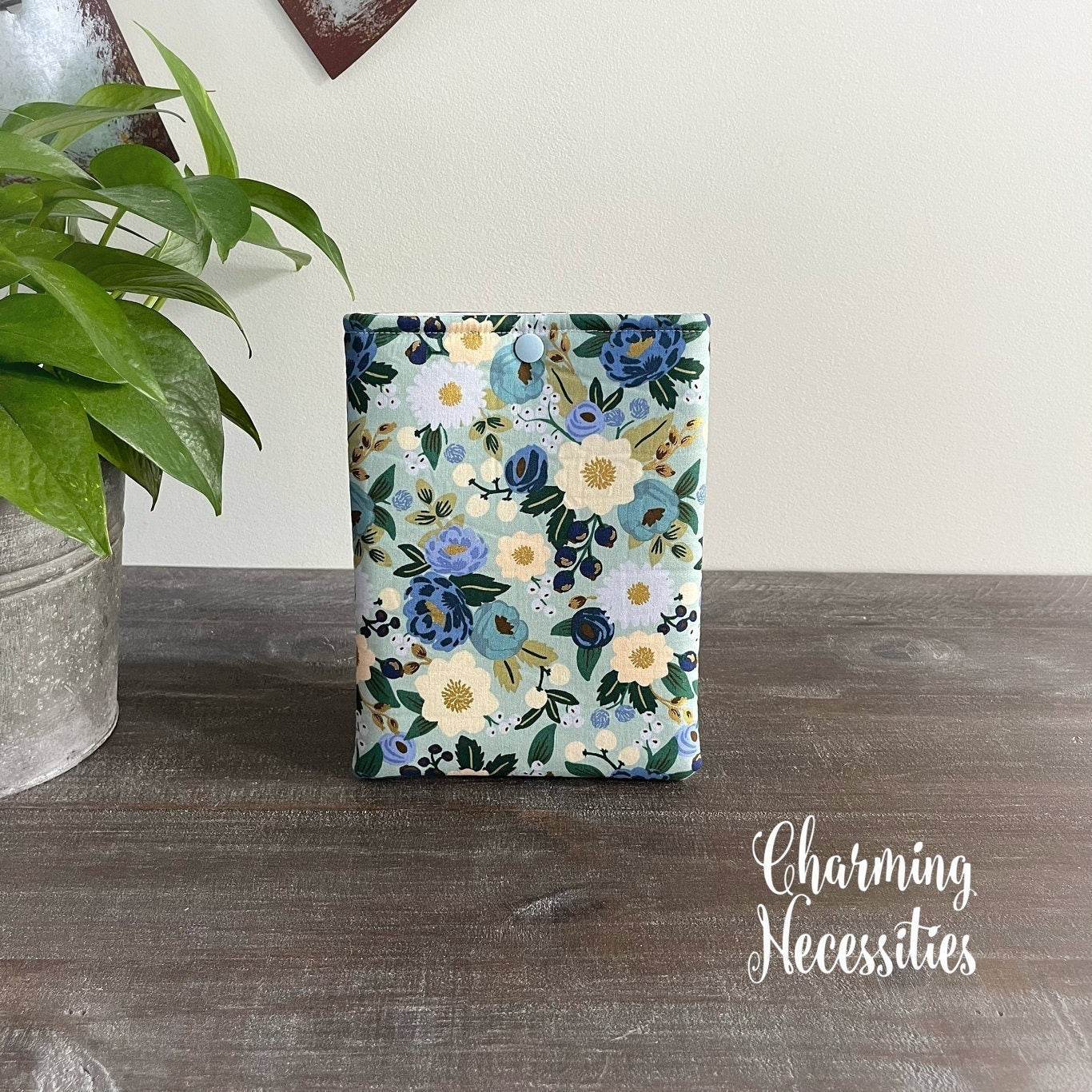 Padded Book Sleeve Kindle Sleeve Cover, Vintage Blossoms Mint Floral Rifle Paper Co, Gifts for Book Lovers