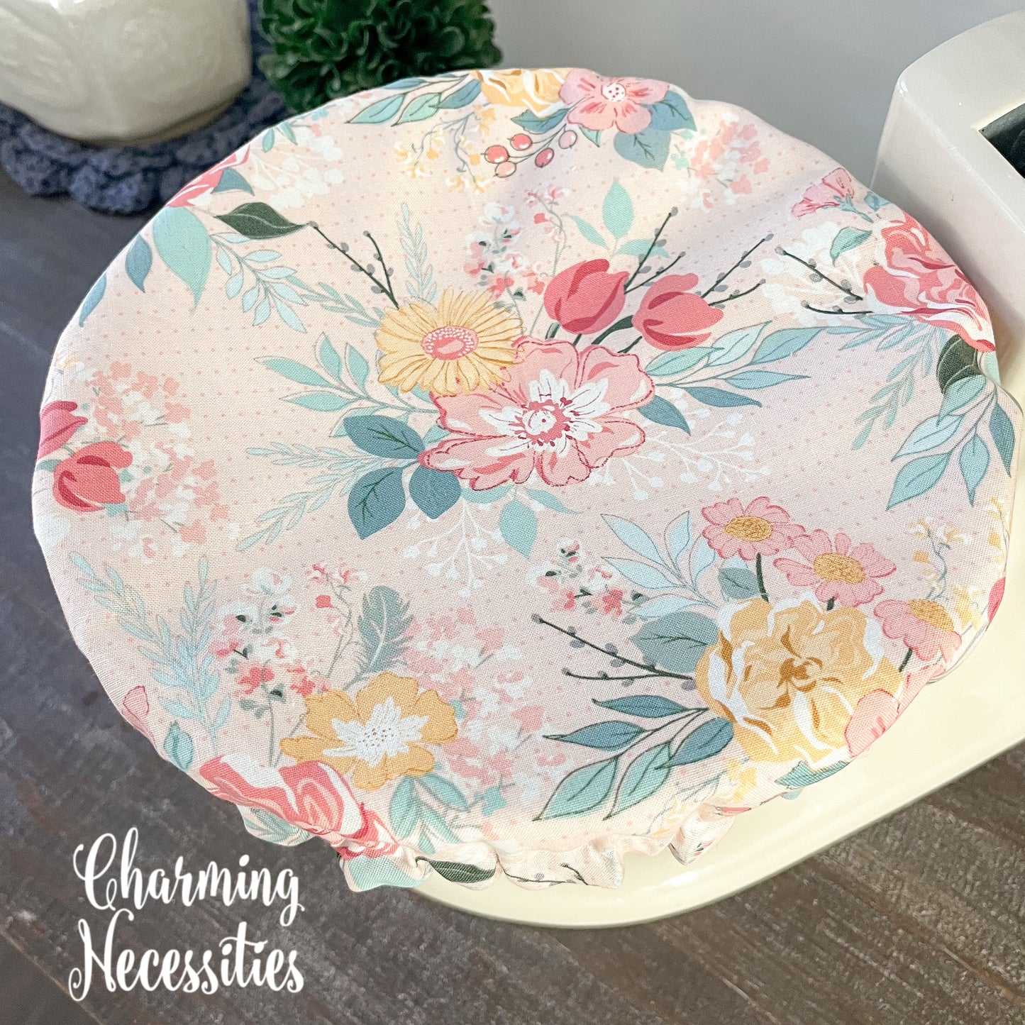 Reusable Fabric Bowl Covers – Cotton Covers for KitchenAid Mixers & Bread Baking, Pastel Floral Pink