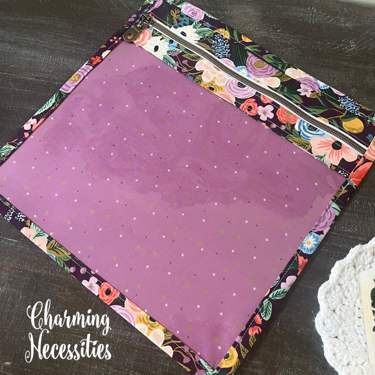 Cross Stitch Embroidery Project Bag, Rifle Paper Co Orchard Burgandy