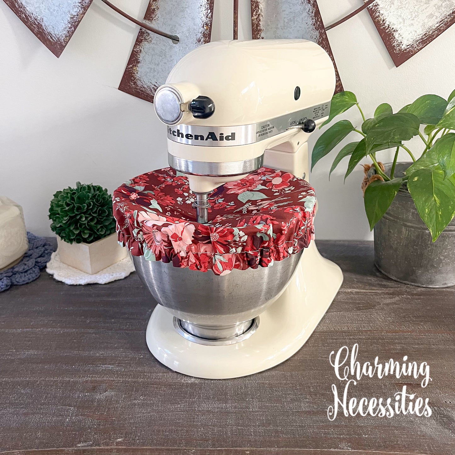 Reusable Fabric Bowl Covers – Cotton Covers for KitchenAid Mixers & Bread Baking, Ruby Blossom Floral