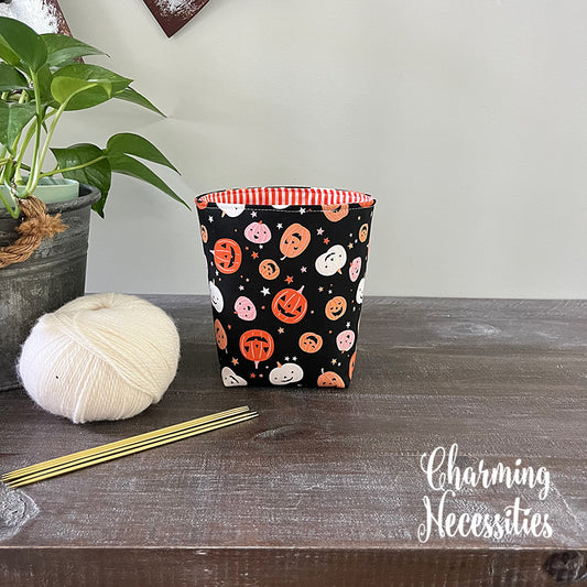 Yarn Bowl Cozy Basket, Jack o Lanterns on Black Knitting Accessories Yarn Storage Organization