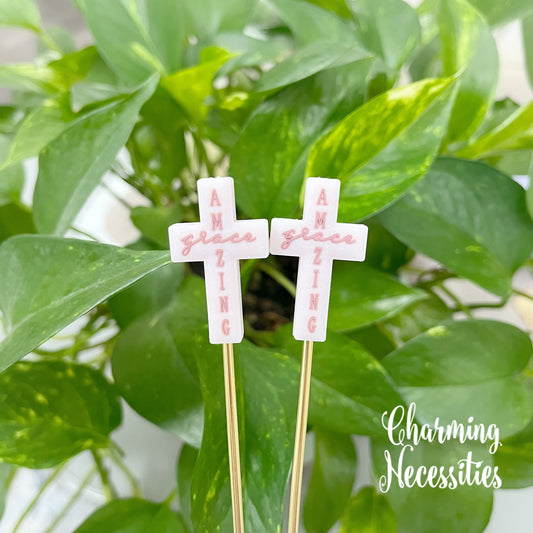 Stitch Stoppers, Amazing Grace Pink Cross, Set of 2, Knitting Accessories, Stitch Holders, Gifts for Knitters