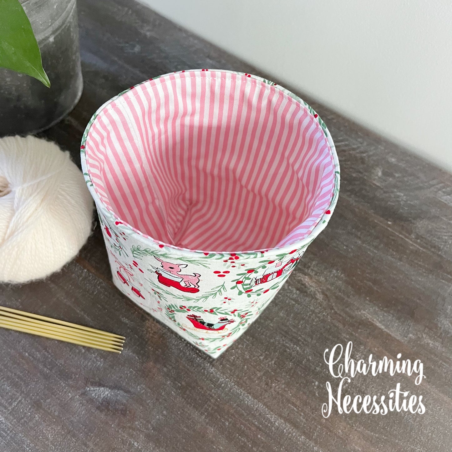 Yarn Bowl Cozy Basket,  Retro Christmas Knitting Accessories Yarn Storage Organization