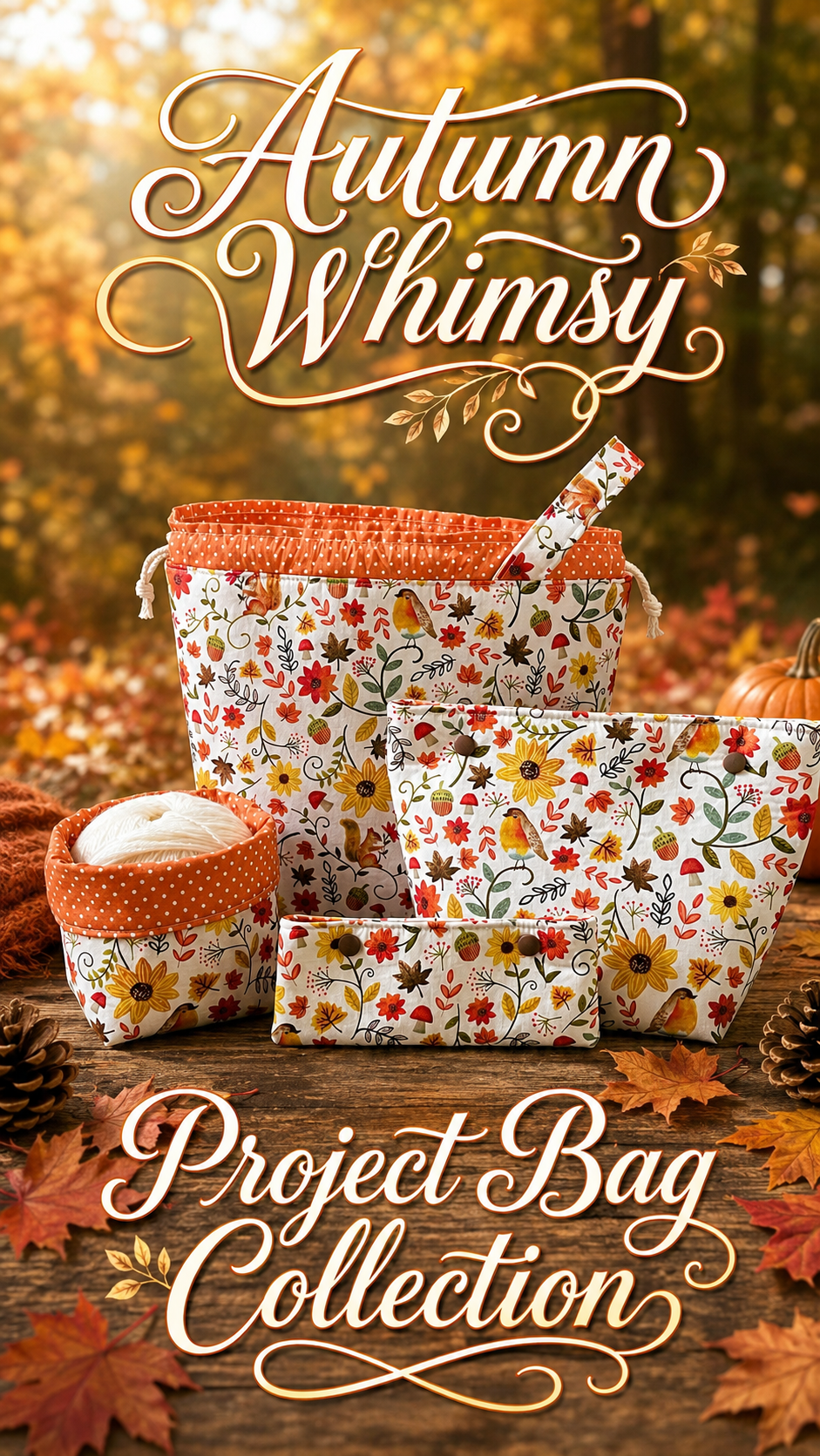Knitting Project Bag Set, Autumn Whimsy