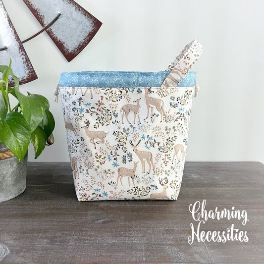 Knitting Project Bag, Woodland Deer, Drawstring Tote