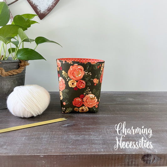 Yarn Bowl Cozy Basket, Fall Watercolor Floral Ivory Knitting Accessories Yarn Storage Organization