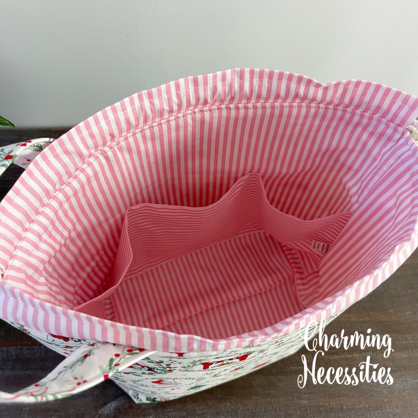 Knitting Project Bag, Retro Christmas Drawstring Tote