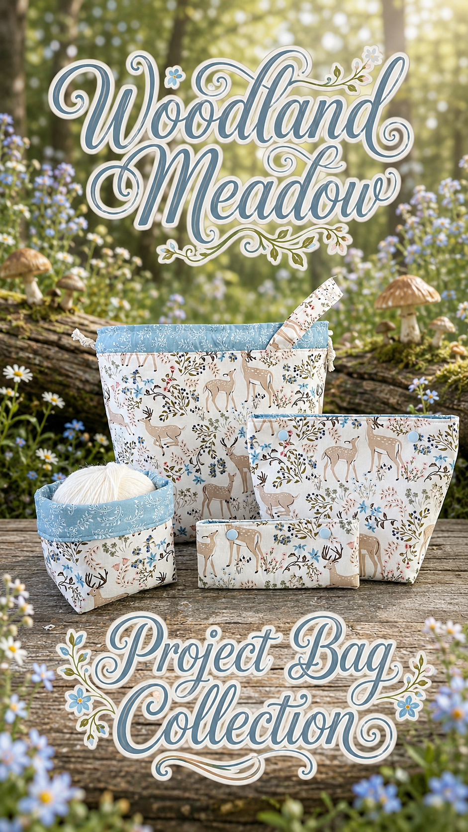 Knitting Project Bag Set, Woodland Deer