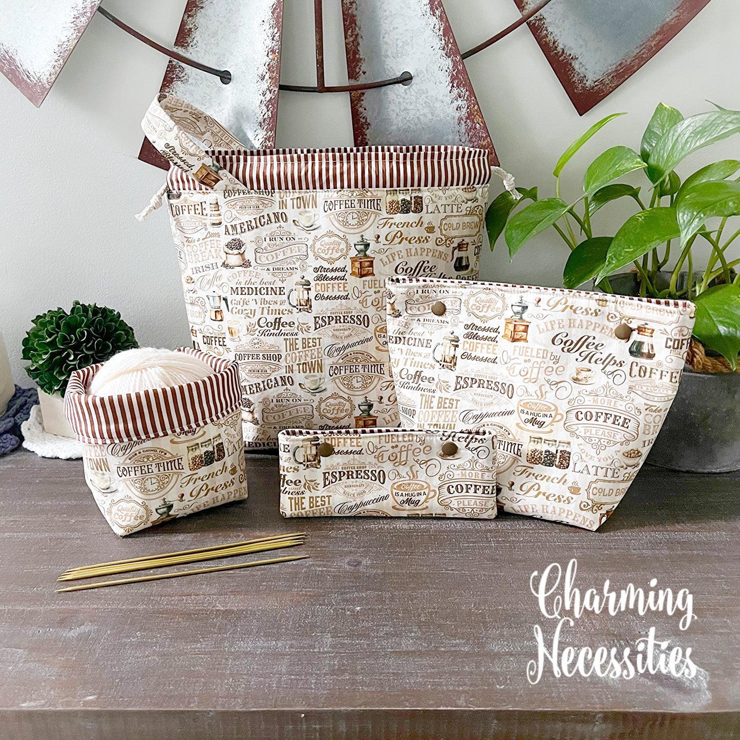 Knitting Project Bag Set, Coffee Lovers