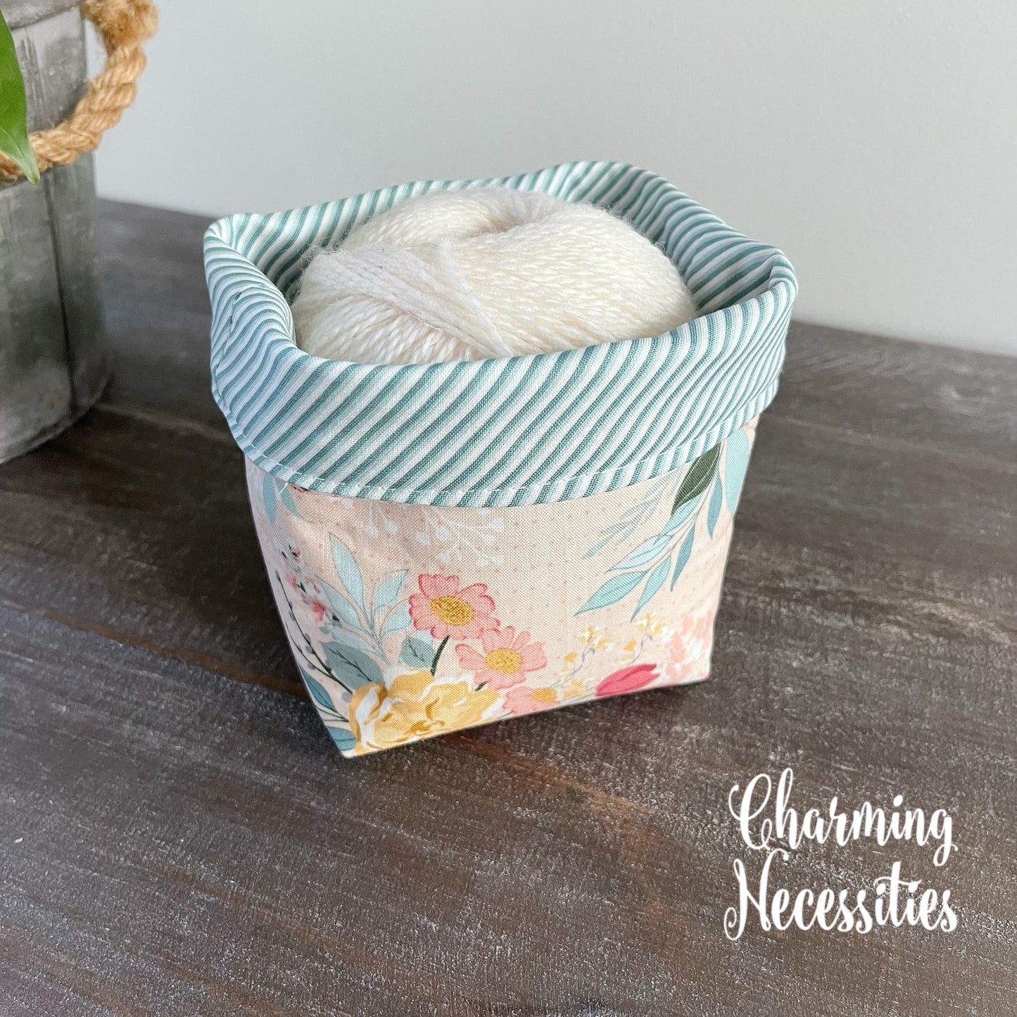 Yarn Bowl Cozy Basket, Pastel Floral on Pink, Knitting Accessories Yarn Storage Organization