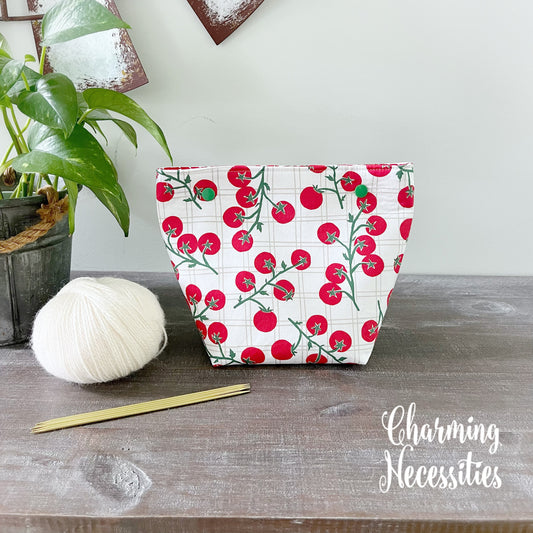 Small Snap Project Bag, Tomato Garden, Crochet Sewing Pouch, Gifts for Knitters Crocheters