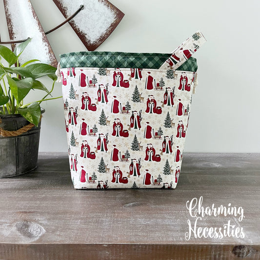 Knitting Project Bag, Old St. Nick, Drawstring Tote