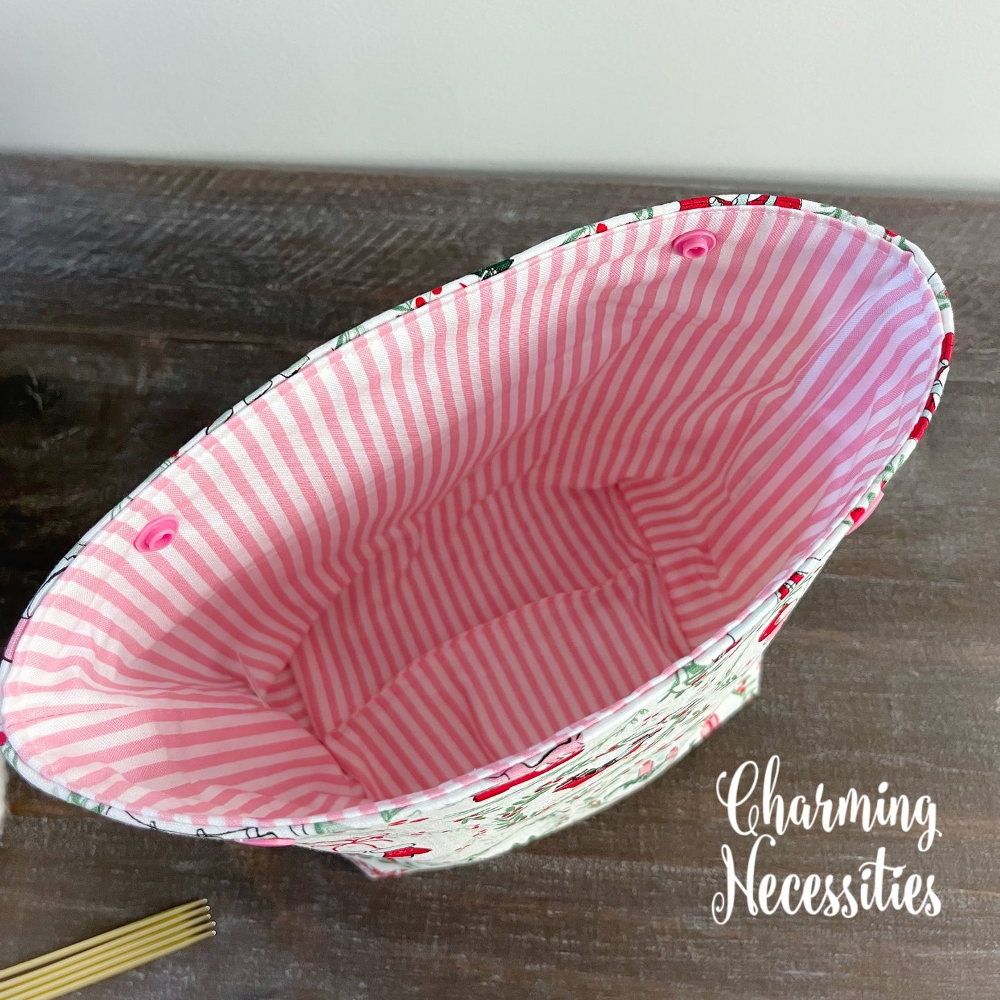 Small Snap Project Bag, Retro Christmas Crochet Sewing Pouch, Gifts for Knitters Crocheters