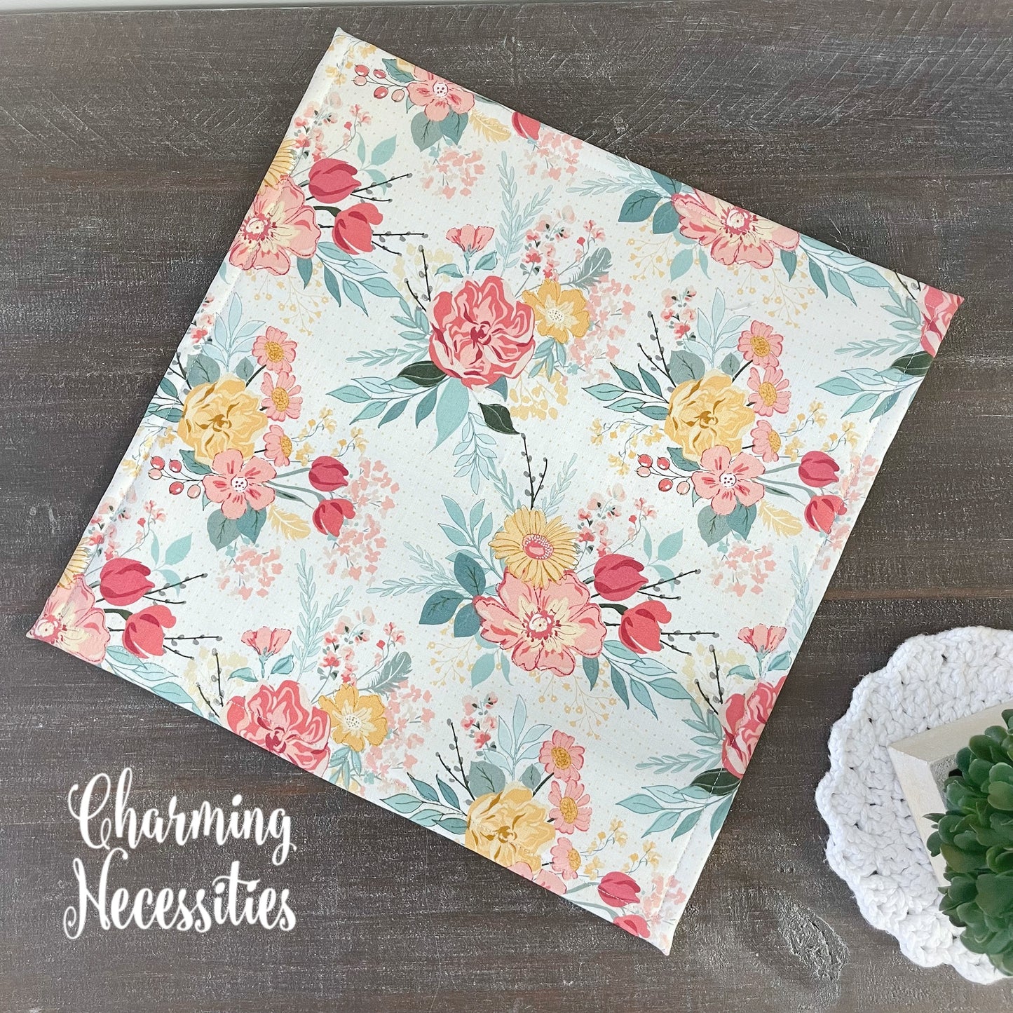 Cross Stitch Embroidery Project Bag, Pastel Floral on Ivory