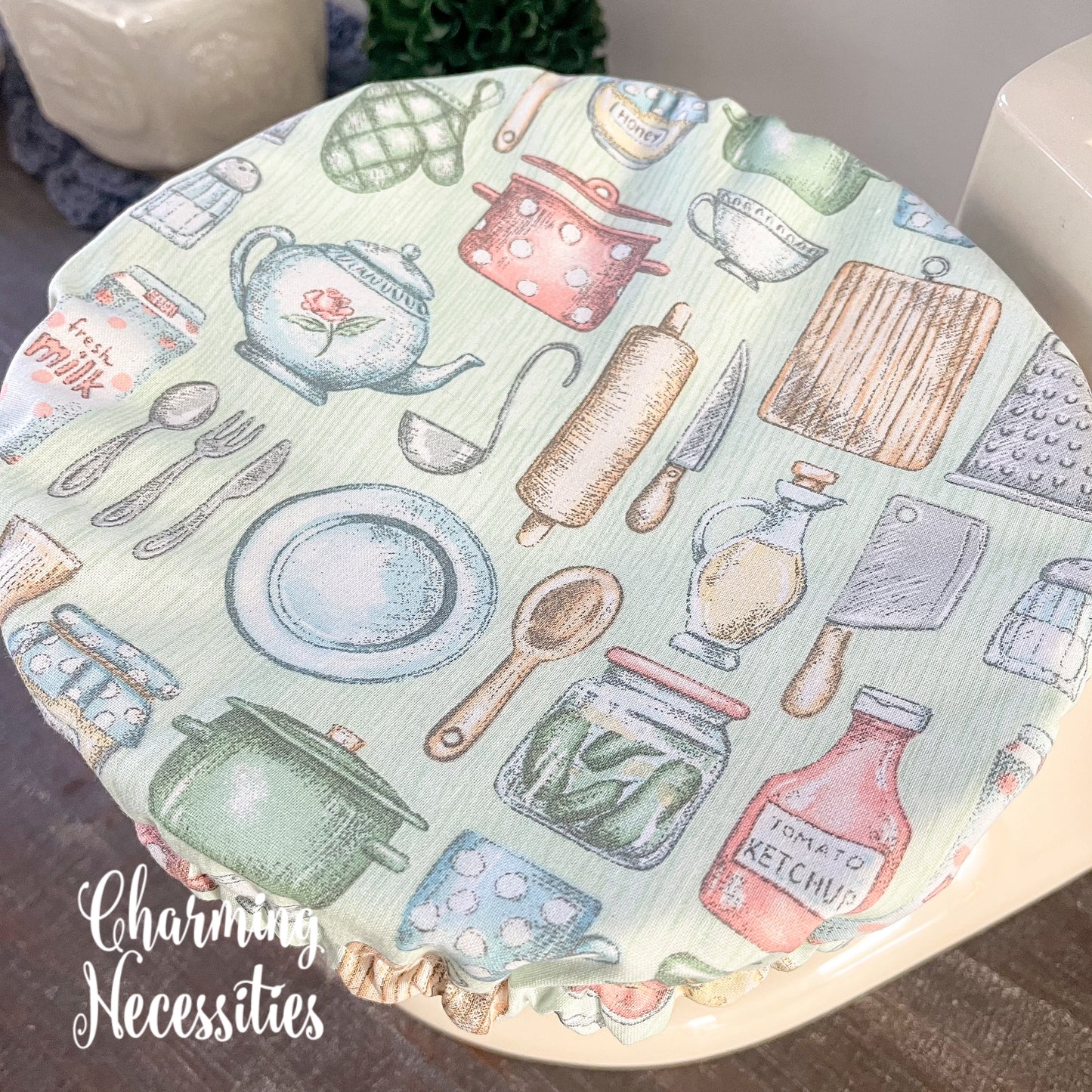 Reusable Fabric Bowl Covers – Cotton Covers for KitchenAid Mixers & Bread Baking, Cooking Theme