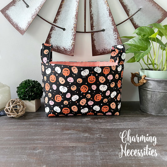 Yarn Storage Basket, Jackolanterns on Black, Gifts for Knitters, Knitting Accessories