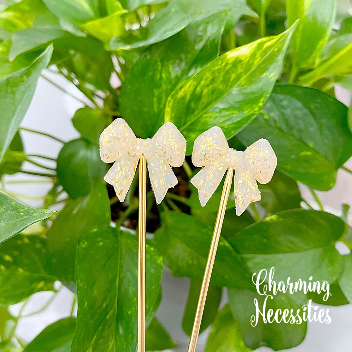 Stitch Stoppers, Gold Sparkle Bows, Set of 2, Knitting Accessories, Stitch Holders, Gifts for Knitters