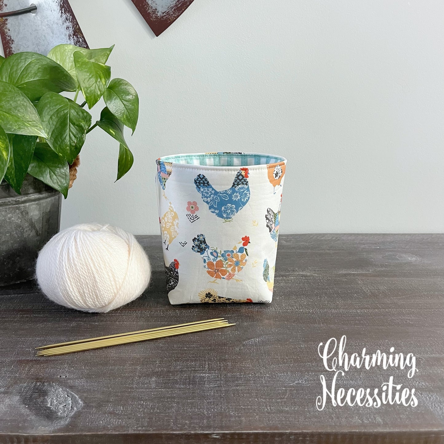 Yarn Bowl Cozy Basket, Floral Chickens, Knitting Accessories Yarn Storage Organization