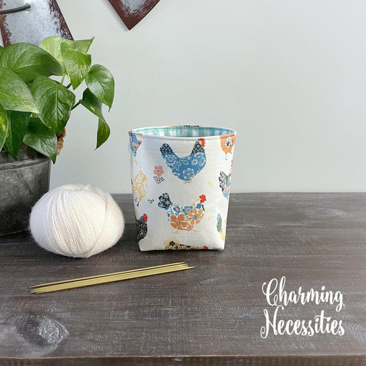 Yarn Bowl Cozy Basket, Floral Chickens, Knitting Accessories Yarn Storage Organization