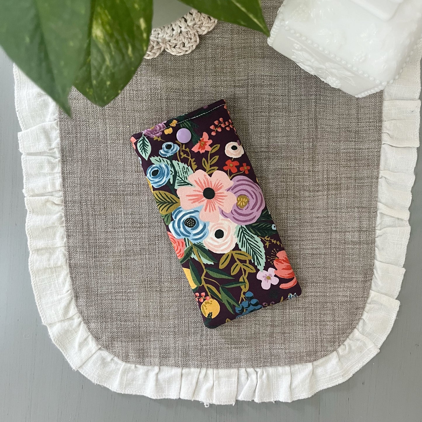 Padded Glasses Case, Rifle Paper Co Orchard Burgandy