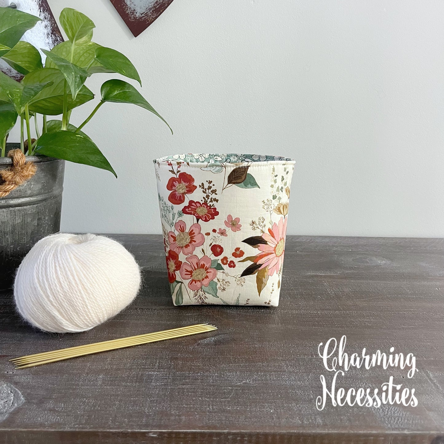 Yarn Bowl Cozy Basket, Wildflower Meadow Ivory, Knitting Accessories Yarn Storage Organization