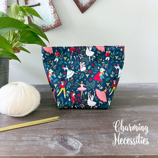 Small Snap Project Bag, Nutcracker Waltz, Crochet Sewing Pouch, Gifts for Knitters Crocheters